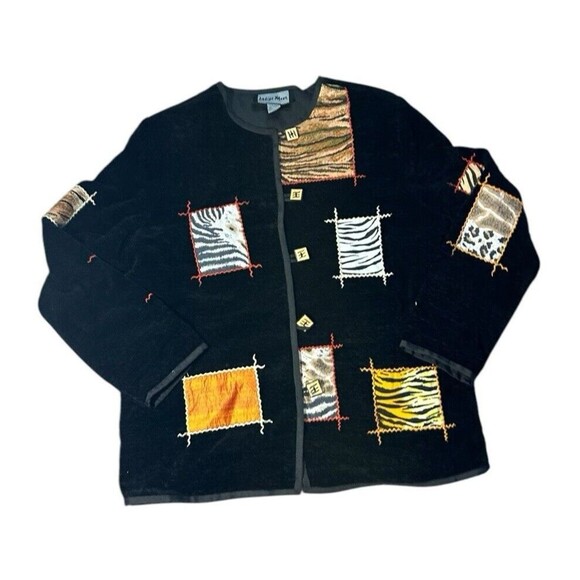 Indigo Moon jacket black size M unique boho artsy patchwork pattern - Picture 4 of 16